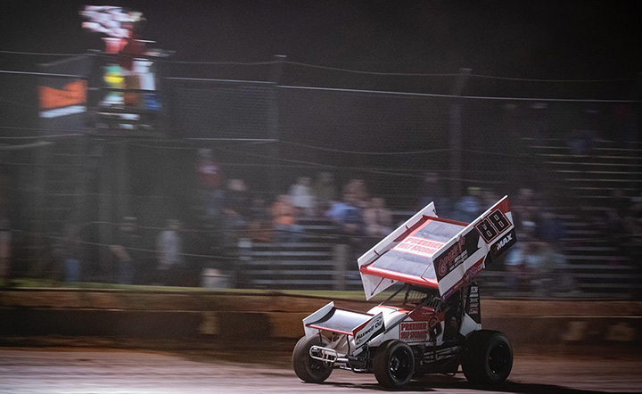 Terry Easum first checkered flag.