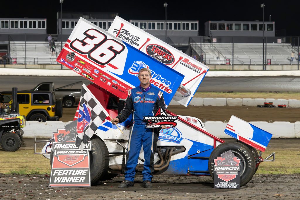 American Sprint Car Series driver Jason Martin in Victory Lane at an ASCS National Tour event at Arrowhead Speedway.