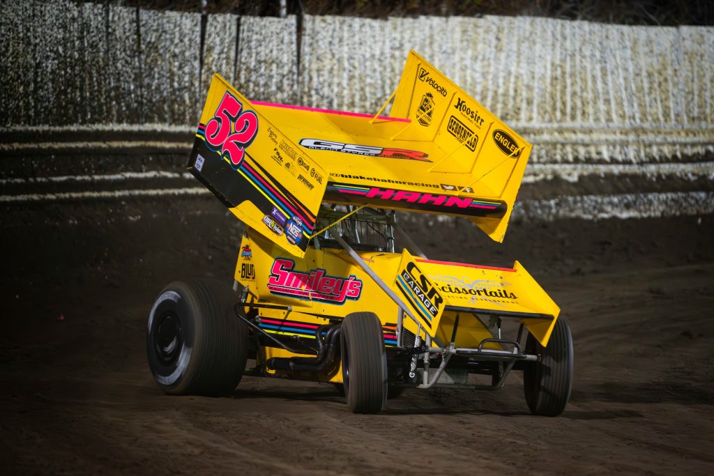 American Sprint Car Series driver Blake Hahn racing his car at Creek County Speedway.